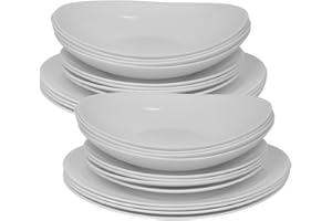URBNLIVING 12/24 Pc Dinner Set Bowl Side Dinner Plate 12 or 24 Piece Smooth Plain or Wavy Dinner Service Set Dessert Cereal Bowl Plates (Venice Boat - 24 Pcs)
