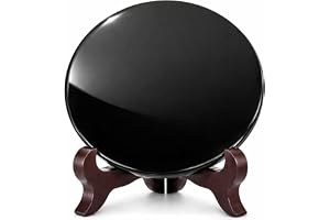 Polar Jade svart obsidian spådomare spegel (110 mm/4,3 tum med trästativ)