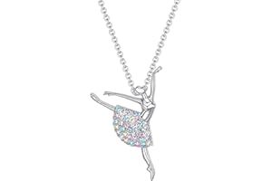 AZWOOD Ballerina Necklace, Women Silver Dancing Ballet Necklaces Girls Dance Crystal Pendant Jewellery Gifts for Dance Lovers Christmas Birthday Gifts