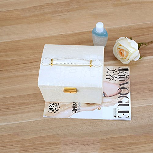 Deallink Schmuckkoffer Schmuckschatulle abschließbar Schmuckkästchen Schmuckkasten Kosmetikkoffer Schatulle, mit Spiegel Schublade und Krokodil Kunstleder Bezug in weiß - 5