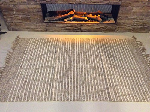Eco friendly Jute & Cotton Fair Trade reversible & machine washable flat weave Rug dhurrie mat (90x150cm (3'x5'))