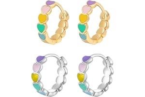 XFSRG Pendientes Aro Niña Plata y Oro con Corazones Coloridos Pendientes Hipoalergénicos para Niñas Moda Infantil