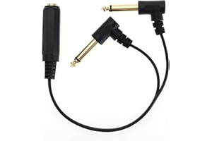 ECSiNG Kabel rozdzielający 1/4 cala 6,35 mm TRS Stereo 1/4 żeński do 2 kątowy TS Mono 1/4 męski rozdzielacz Y kabel adaptera do wzmacniacza gitarowego dźwięku fortepianu sprzęt kina domowego 25 cm
