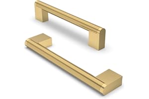 FURNIWARE 10 Pack Cabinet Pulls, Hardware Drawer Handles, Stainless Steel Kitchen Cabinet Door Handles Pull, Brass-128mm(5 Inch) Hole Center