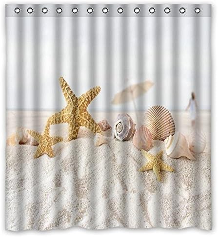 Unique and Generic Star fish sea shell beach Shower Curtain Custom Printed Waterproof fabric Polyester Bath Curtain 66(w) x 72(h) Inches-Bathroom Decor Shower Curtain