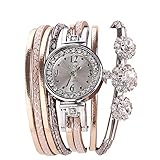 Damenuhren, Damenmode Analog Quarzuhren Vintage Strass Schmuck Armband Armbanduhr Kleid Schmuck Accessoires Rund Zifferblatt Uhren Weihnachten (Gold)