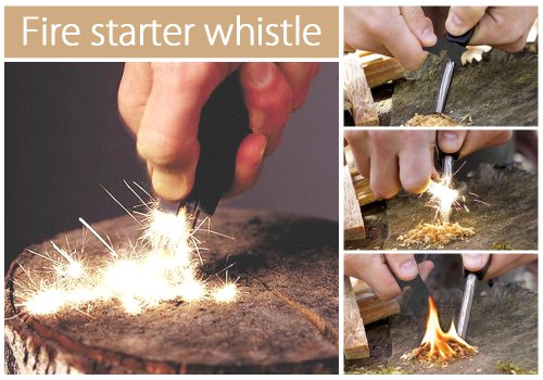 Survivel Magnesium Feuerstarter Feuerstahl Feuerstein Zündstein Flint Firestone + Pfeife mit 10,000 Zündungen - 2