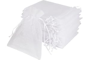 SXUUXB Pack of 100 White Organza Bags 25 x 35 cm Organza Bags Jewellery Bag Storage Bag Soap Bags Gift Bags with Drawstring for Wedding Christmas Party and Celebration
