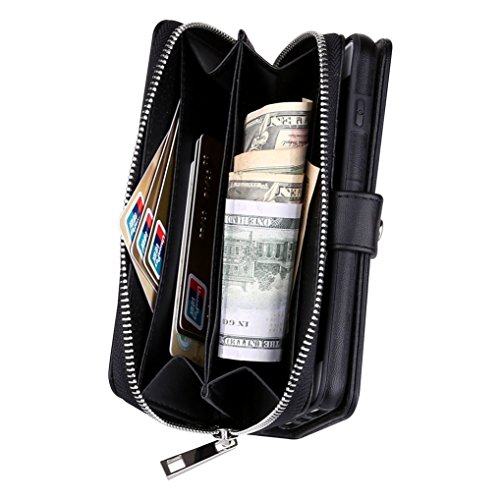 LOOKAY iPhone 7 Plus Multifunktions Hochwertigen PU Leder Handy Tasche Weben Handy Schutz Schale Tasche Schutzhülle Handyhülle hülle und Geldbörse 2 in 1 – Weave Schwarz - 3