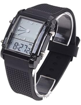 SODIAL(R)Flash Doppelzeit LCD Digital Datum Tag Alarm LED Maenner Jungen Sport Armbanduhr Geschenk