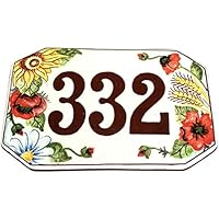 CERAMICHE D'ARTE PARRINI- Ceramica italiana artistica numero civico in ceramica 20x13 personalizzato decorazione girasole,spina di grano e papaveri mattonella fatta a mano made in ITALY Toscana