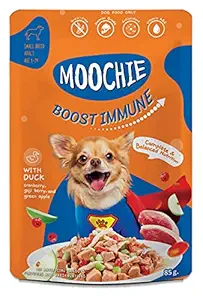 Moochie Wet Dog Food Boost Immune Formula, Duck Meat, Cranberries, Goji Berries and Green Apples, 85 g. (24 Pouch)