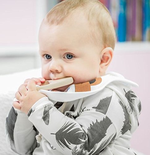DELEKO Bärchen & Fässchen Lätzchen aus Baumwolle mit einem Beißring aus Ahornholz Handgemacht, natürlich, ökologisch, Ideal für zahnendes Kind ! - 4