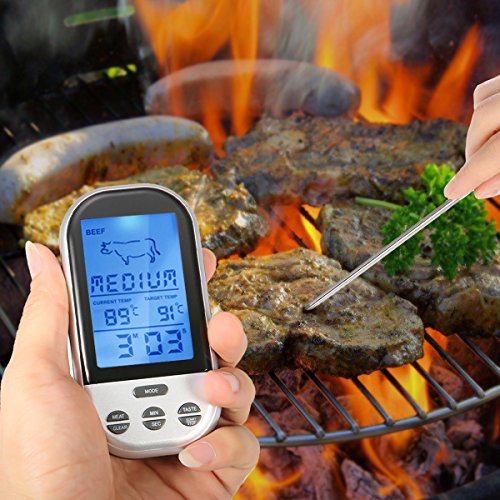 Wireless Barbecue Grill Thermometer ,SGODDE Digital Zeitmesser mit großem LCD-Display , Grillthermometer Bratenthermometer mit Timer für BBQ Kochen, Grill, Ofen, Fleisch, Indoor / Outdoor-Grill silber - 4
