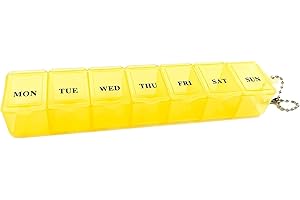 Boxsik - Pill Box Organiser - Yellow Tablet Box - 7-Day 1 Time a Day Medicine Storage Case, Weekly Pills Container for Supplements