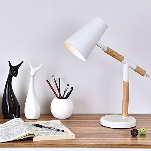 Wood Swing Arm Table Lamp, Eye protection Lamp Reading Lights Study Lamp Work Lamp Office Lamp Bedside Nightstand Lamp with Marble Non-slip Base ( Color : White )