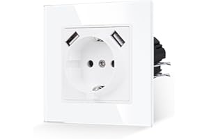 JIMEIDA gniazdo z USB w kolorze białym, 16A szklane gniazdo z portem USB-A max. 2,1A, podtynkowe gniazdo ścienne - 86 * 86mm, 250V