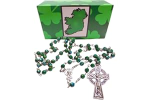 Westmon Works Irish Rosary with Metal Celtic Cross and Acrylic Prayer Beads in a Emerald Isle Ireland Gift Box