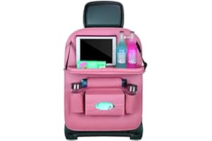 BWGHBH 1 Paquete Organizador para Coche,Organizador Asiento Coche,Pu Cuero Protector de Asiento Niños con Comedor Poseedor Bandeja Resistente al agua Multi-Bolsillo de Almacenamiento Rosa