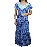 Indiatrendzs Women Hosiery Nighty Neck Embroidered Printed Maxi Nightwear 42"