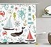 Produktbild EUHOMES Extra Lange Duschvorhang Dekor, Meerestiere Seil Anker Octopus Skorpion Rad Helm Krabbe Marine Leuchtturm Seepferdchen Walhai Ozean Dekor, Korallen Türkis 165x180 cm