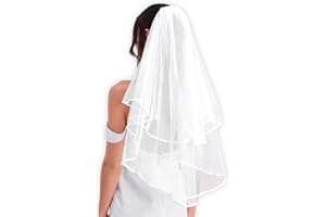 LOVUNSHUO Lovunshou Bridal Veil Wedding Vails Women's Simple Short Wedding Veils with Comb for Brides Shower Bachelorette Hen do Night Party Chucky Costume Halloween Girls First Communion