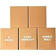 ECVV [5 Pack] Large Double Wall 100% Recyclable Corrugated Cardboard Moving Boxes with 50 KG Capacity, [55 x 55 x 70 cm] Brown Carton for Packaging, Shipping and Storage, 5 ply Brown