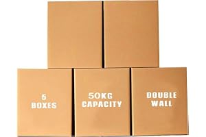 ECVV [5 Pack] Extra Large Double Wall 100% Recyclable Corrugated Cardboard Moving Boxes with 50 KG Capacity, [55 x 55 x 70 cm] Brown Carton for Packaging, Shipping and Storage, 5 ply Brown