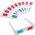 LRMYS 3D Paper Glasses for Movies, Red and Cyan Lens in White Frame Anaglyph Cardboard - Folded in Protective Sleeve, for Home Theater 3D DVDs Video Games Comics Publications Internet Images, 10 Pairs