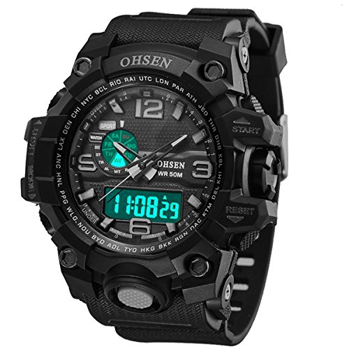 XLORDX Herren Sport LED Armbanduhr Resin Analog Digital Quarz Kalender Alarm Chronograph 5ATM wasserdicht Schwarz XLORDX Herren Sport LED Armbanduhr Resin Analog Digital Quarz Kalender Alarm Chronograph 5ATM wasserdicht Schwarz