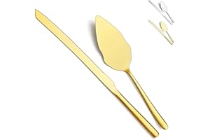 HOMQUEN Juego de Cuchillo Y Servidor Para Pastel de Boda Dorado, Juego de Corte de Pastel de Acero Inoxidable Para Boda, Que Incluye Cortador de Pastel de Boda Y Servidor de Pastel (Dorado Brillante)
