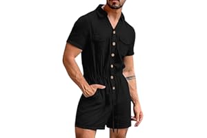 Oanviso Enterizo para Hombre Todo en Uno Verano Estampado Floral Clásico Camisa de Manga Corta con Botones Pantalones Cortos Casual Monos Transpirable One-Piece