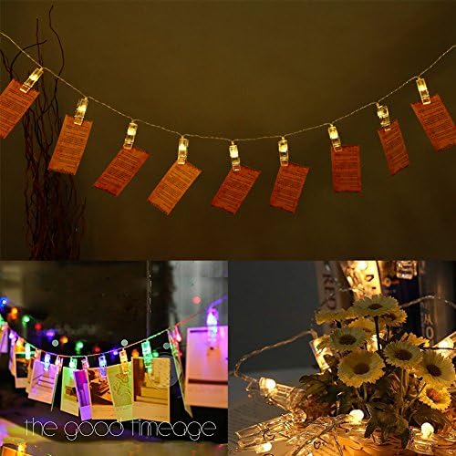 Battery Photo Clip String Lights, 4m/13ft 20 LED 2 Modes Fairy Peg Lights for Hanging Pictures Indoor Outdoor Decoration(Warm White)