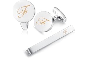 HONEY BEAR Gemelli & Fermacravatta Uomo con Iniziali Alfabeto Lettera per Camicia Matrimonio Commercio Regalo,Argent 5.4cm