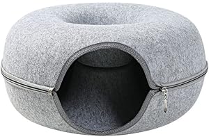 WUURAA Für Katzentunnel Bett Reißverschluss Abnehmbarer Spielschlauch Condo Spielzeug Mit Guckloch Weiches Filz Versteck Für Kätzchen Kleine Haustier Katze Tunnel Bett Filzschlauch Für Indoor Katzen Tunnel