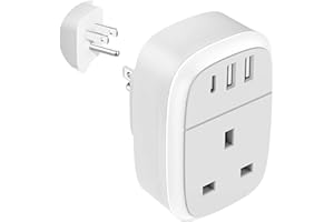 UK to US Plug Adaptor, USA Travel Adapter 32W USB C Fast Charger for American, Canada, 4 in 1 Cyzbim USBC Adapter for Phone Pad Android Samsung, Type C Plug for Thailand Mexico Colombia (Type B)