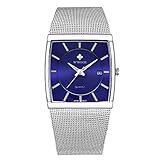 YGMDSL Armbanduhren Männer Quarzwerk Mesh-Gürtel Ultra dünn Leuchtend Kalender Wasserdicht,Blue