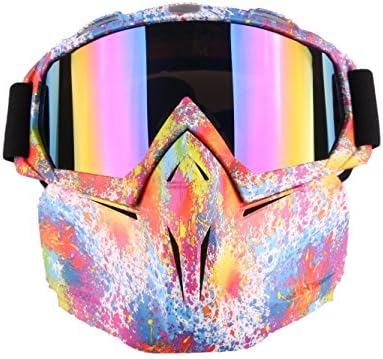 Motorcycle Goggles With Detachable Mask, Spohife Anti-Fog Windproof Motorcycle Goggles Face Mask Shield Motocross Goggles,Colorful