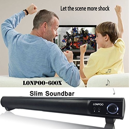 LONPOO 600X Compact Sound bar Speaker 10W USB Powered with Volume Knob for Computer Laptop Smartphones (AC Adapter not include)