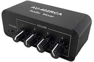RANJOVER AU-402RCA Stereo Audio Mixer Multi-Channel Audio Source Reverberator Volume Control 3.5mm Headphone Driver 4 Input