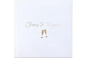 SASS PARTY & GIFTS Birthday or Anniversary "Cheers" Guestbook - Ideal Keepsake for Party Celebration - White/Gold (50)