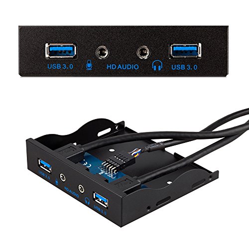 TurnRaise USB 3,0 2-Port 3,5 Zoll Metall Frontplatte USB-Hub mit 1 HD-Audio-Ausgangs-Port/1 Mikrofon-Eingang Anschluss
