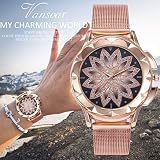 Yazidan Frauen Beiläufige Quarz Edelstahlband Frauen glückliche Blumen Rhinestone Uhr Damenuhr Wasserdicht Minimalistisch Damenuhr mit Edelstahl Mesh Armband Beiläufig Quarzuhr für Frau