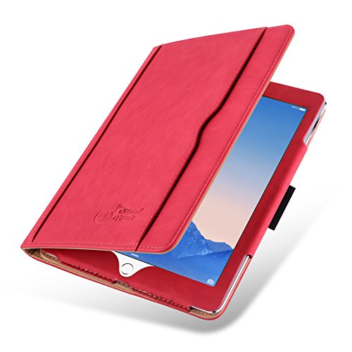 iPad Air, Air 2 & iPad 9.7" 2017 Hülle - JAMMYLIZARD Ledertasche Smart Cover mit Standfuktion für iPad Air (5. & 6. Generation) & iPad 9.7" 2017, ROT & HONIG, [MIT STIFT & STIFT-HALTER]