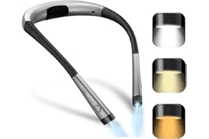 JIGERJS Neck Reading Light Book Light for Reading in Bed at Night, Rechargeable Neck Light with 3 Colours & 6 Brightness Levels, Perfect for Reading, Knitting and Repairing