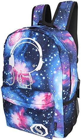 Luminous Fashion School bag Travel Bag with USB Charging , Trendy Galaxy Pattern Night Light Backpack Personalized Unisex Personality (Star Blue)