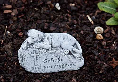 Grabschmuck Grabstein Hund „Geliebt und unvergessen“, frost- und wetterfest bis 30°C, massiver Steinguss - 6