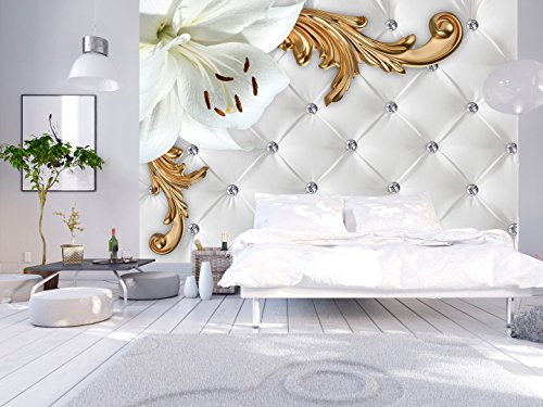 FOTOTAPETE 350×245 cm – VLIES TAPETE PREMIUM – PROFI QUALITÄT – Top moderne Wanddeko – Riesen Wandbild – Top Design Tapete – Neue exklusive Edition mit noch besser Druckauflösung – Deutsches Premium Vlies – Blumen Lilien Ornament weiß Steppmuster f-C-0112-a-a - 4