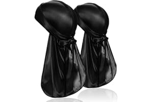 TSKNOMO 2 Stück Silky Durag für Männer, Premium Satin Do Rags Doo Rags mit langem Schwanz für 360 Waves