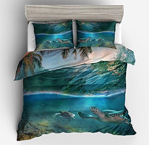 3D Turtle Bedding Sets for Kids,3 Piece King Duvet Cover Set ,With hide Zipper,1 Duvet Cover+2 Pillow Shams